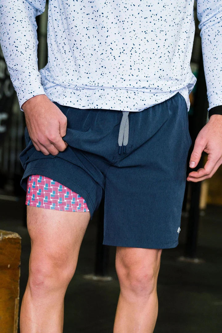 Burlebo Heather Navy Athletic Short- American Flag Liner