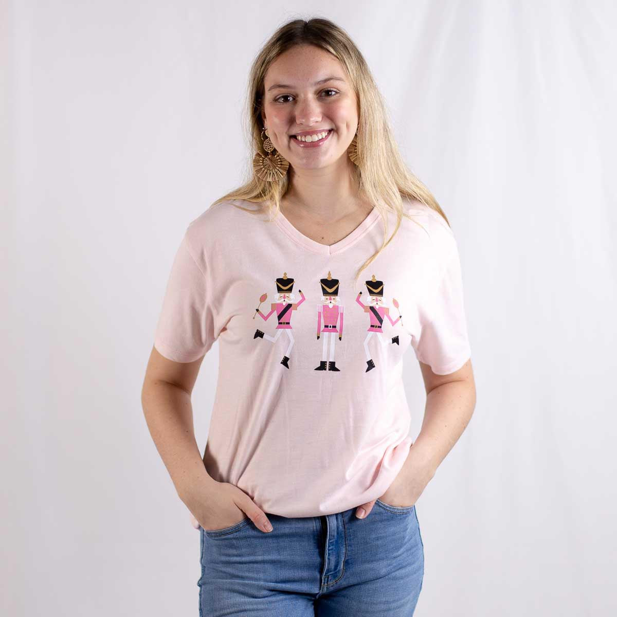 Dancing Nutcracker Pink V-Neck T-shirt