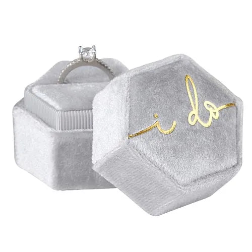 Grey Velvet "I Do" Ring Box