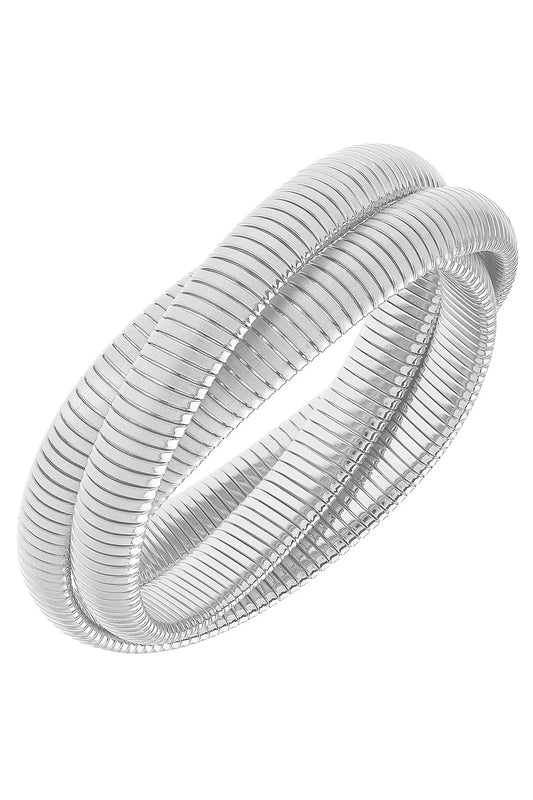 Florence Interlocking 3 Row Bangle in Satin Silver