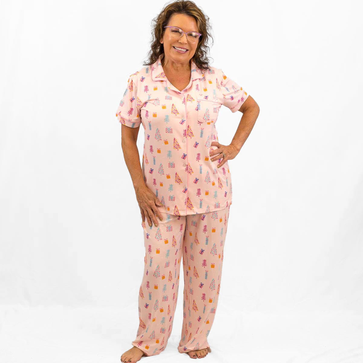 Twinkle Tree Short Sleeve Button Up Sleep Shirt