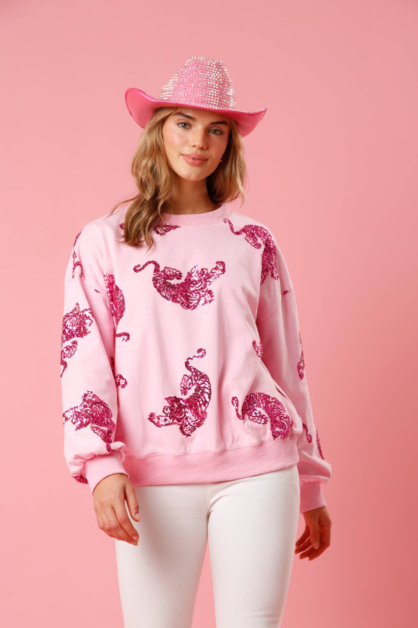Pink Sequin Tiger Pullover