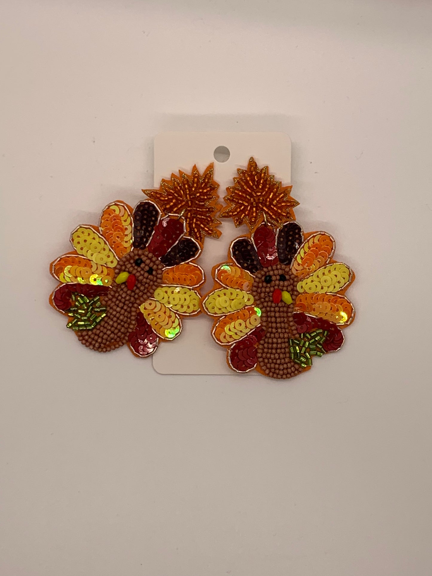 Turkey and Leaf Beaded Earrings