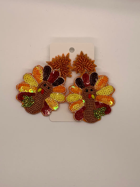 Turkey and Leaf Beaded Earrings