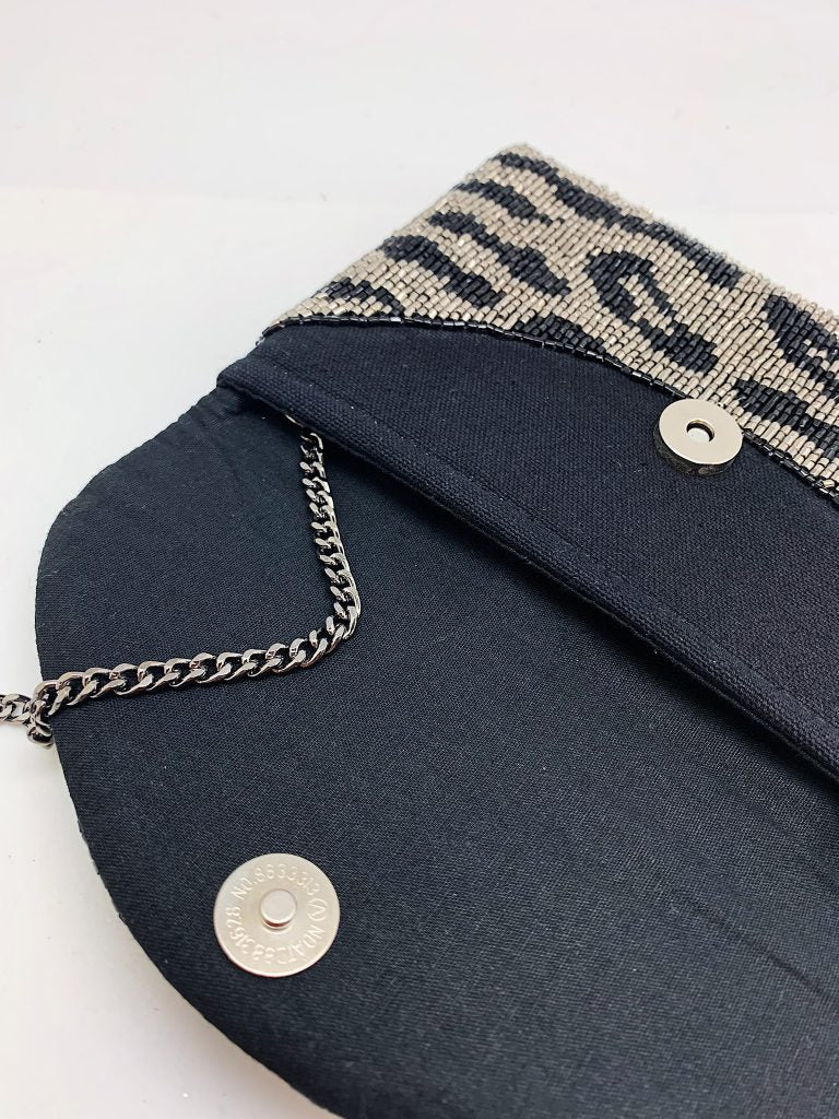Silver Animal Print Beaded Bag