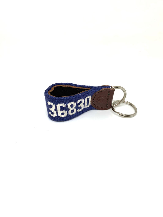 Auburn, AL Needlepoint Keychain Navy/White