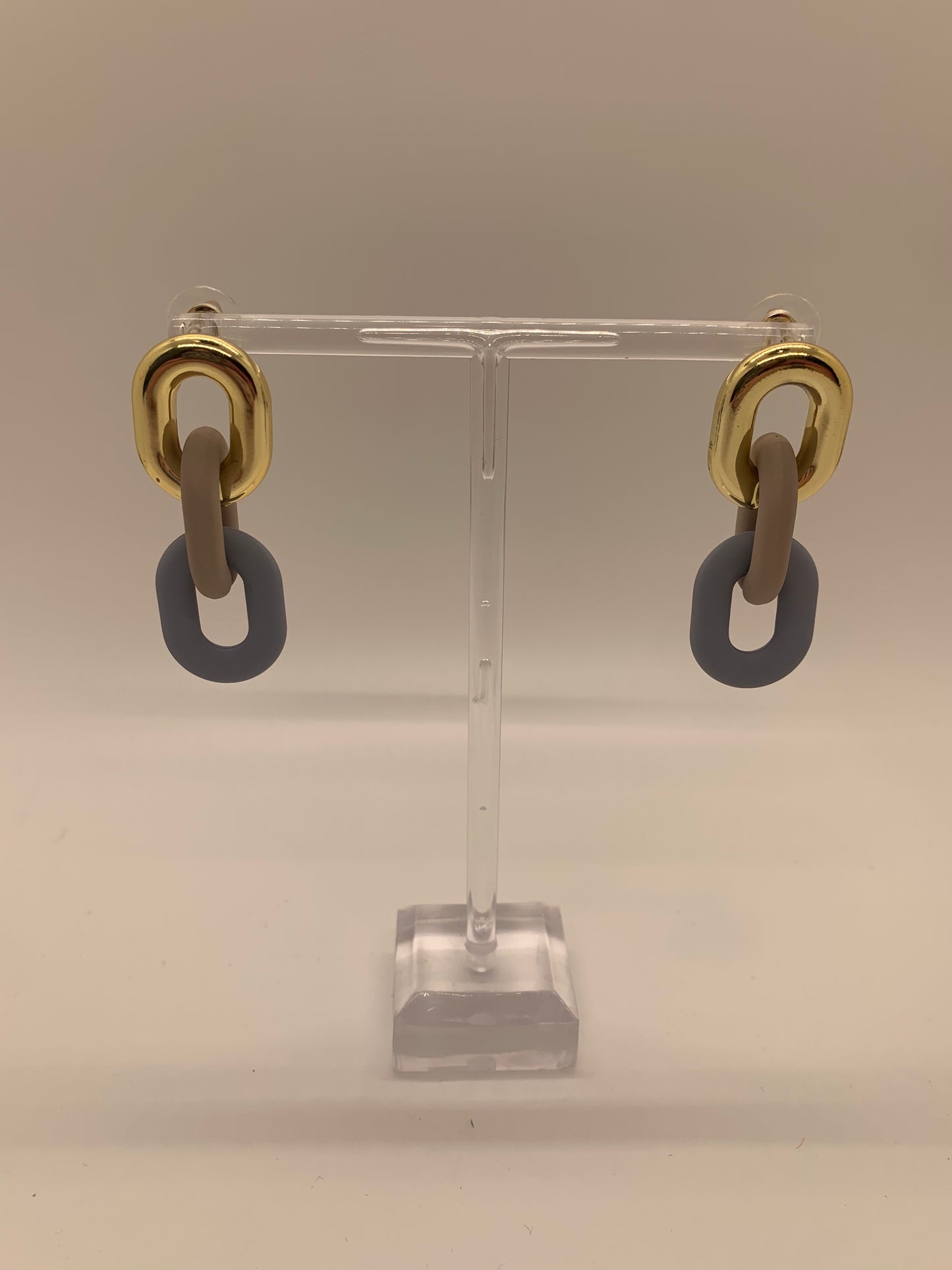 Periwinkle and Gold Chain Link Earrings