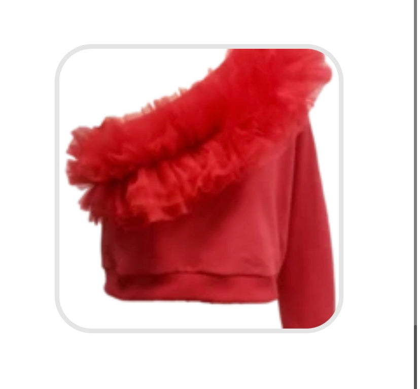 Queen of Sparkles Red off the Shoulder Top