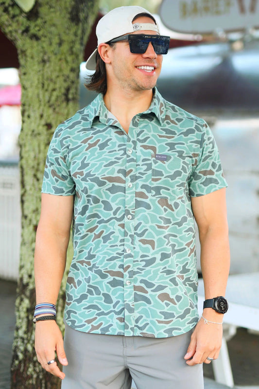 Burlebo Performance Button Up - SS Retro Duck Camo