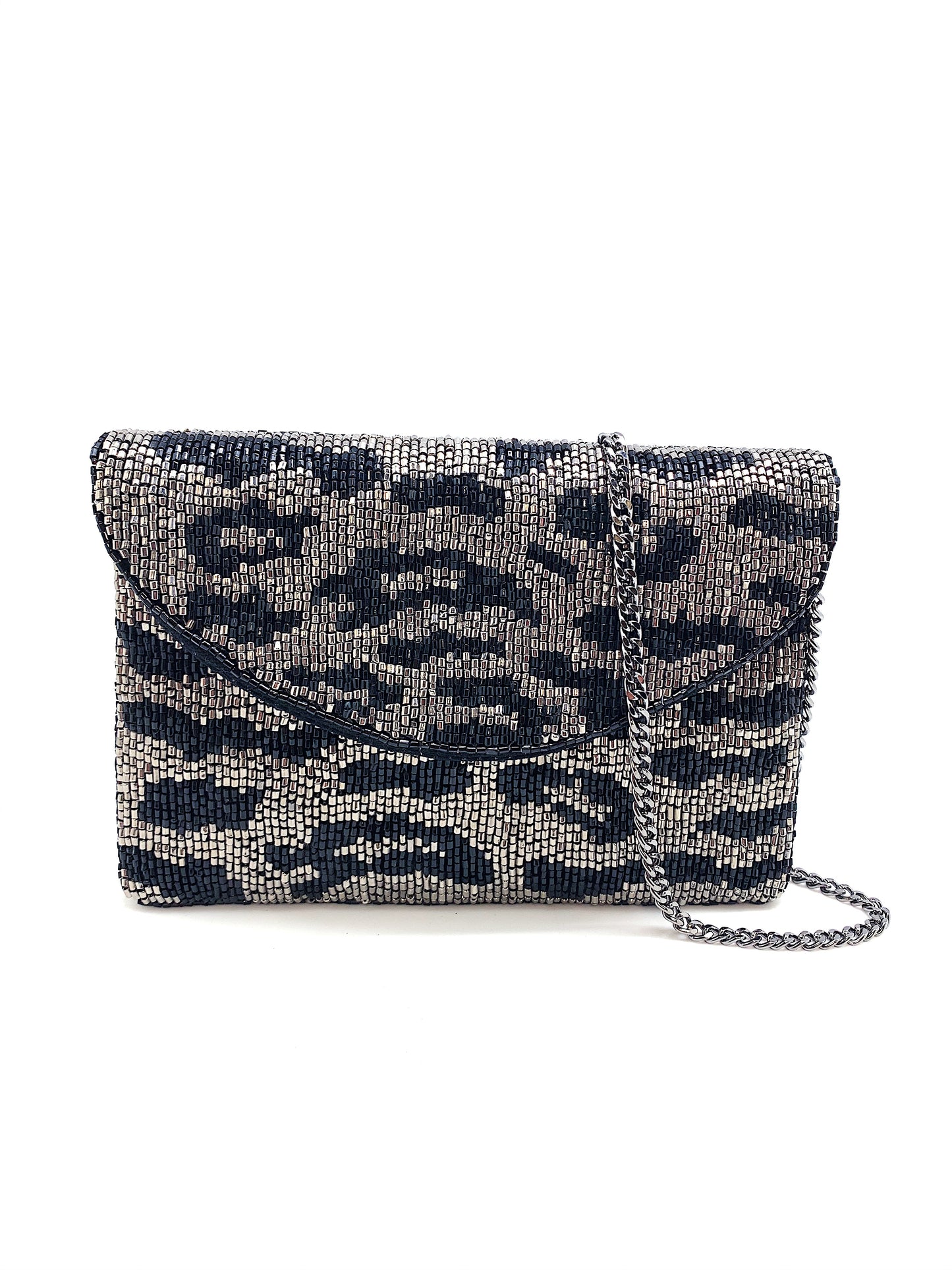 Silver Animal Print Beaded Bag