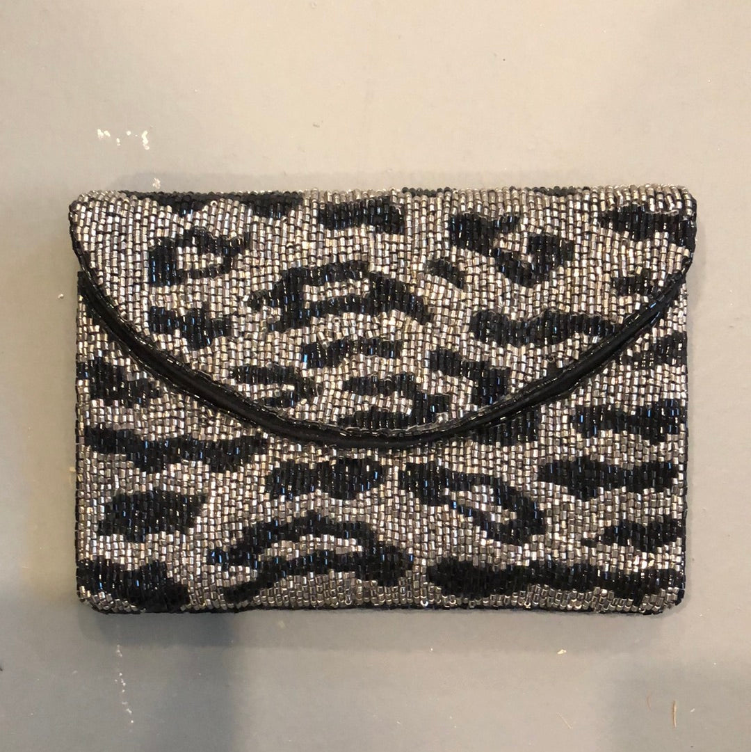 B&W Cheetah Beaded Bag