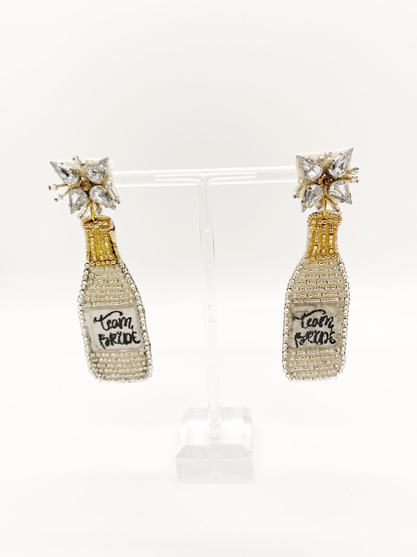 Team Bride Champagne Earrings Silver