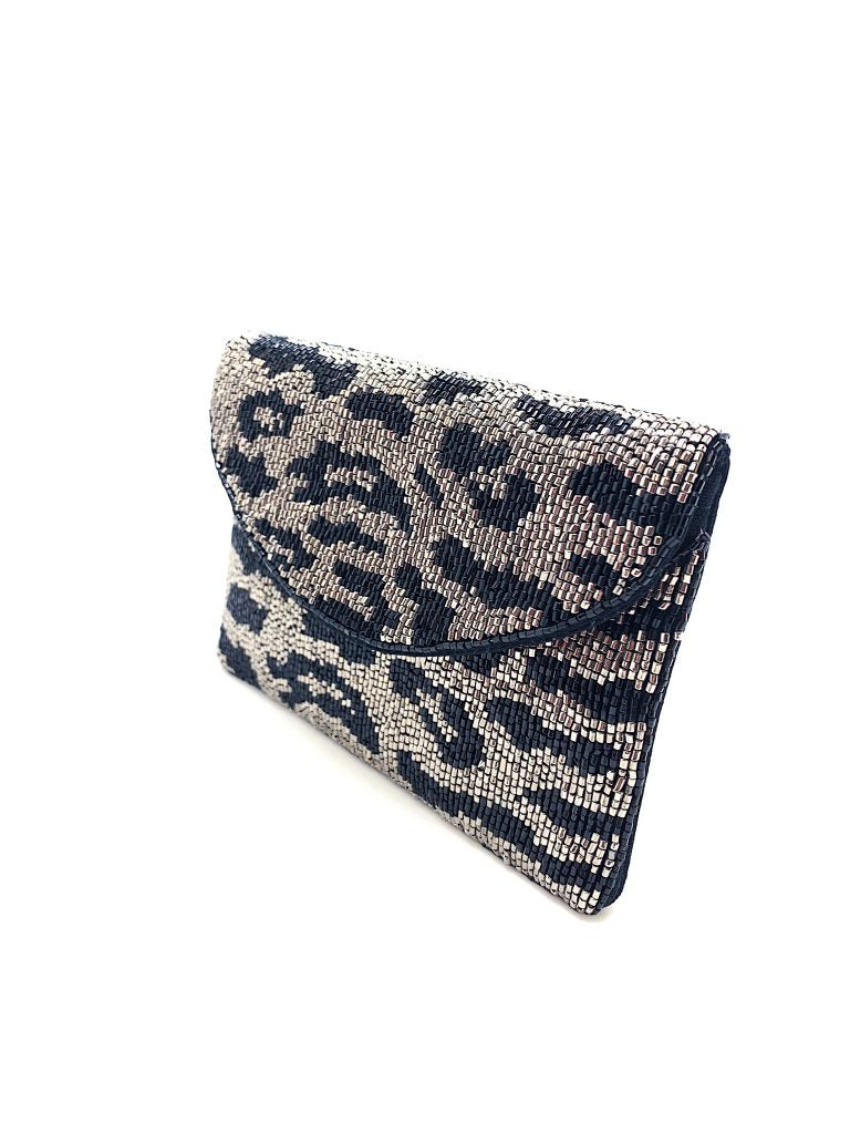 Silver Animal Print Beaded Bag