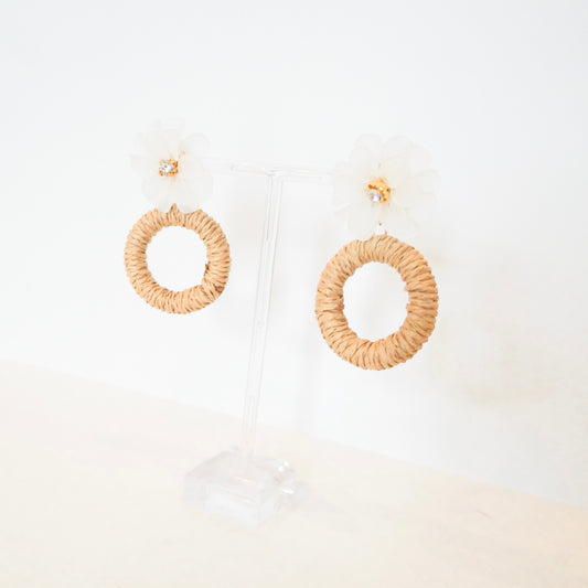 Raffia Circle and Flower Earrings