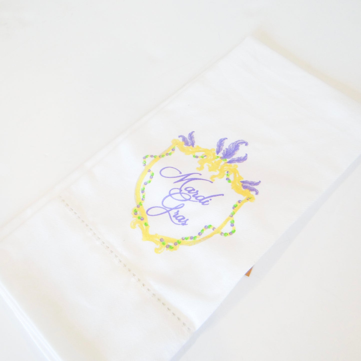Mardi Gras Crest Hemstitch Hand Towel
