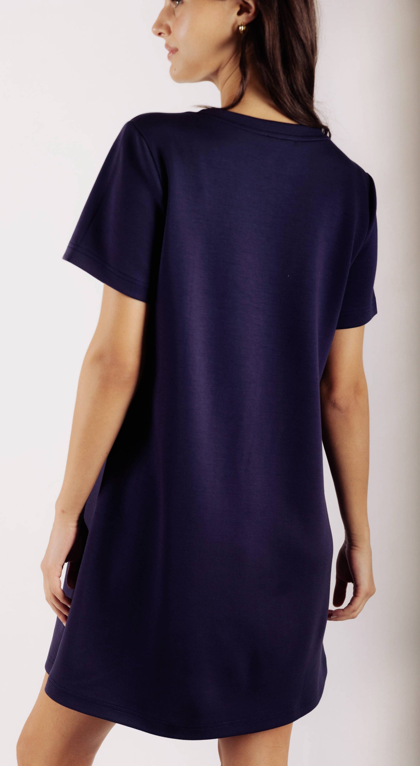 P. CILL Butter Modal Short Sleeve Dress: Navy / M