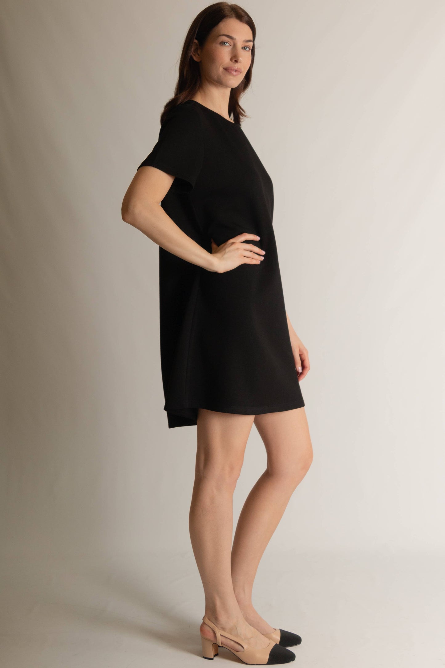 P. CILL Butter Modal Short Sleeve Dress: Navy / S