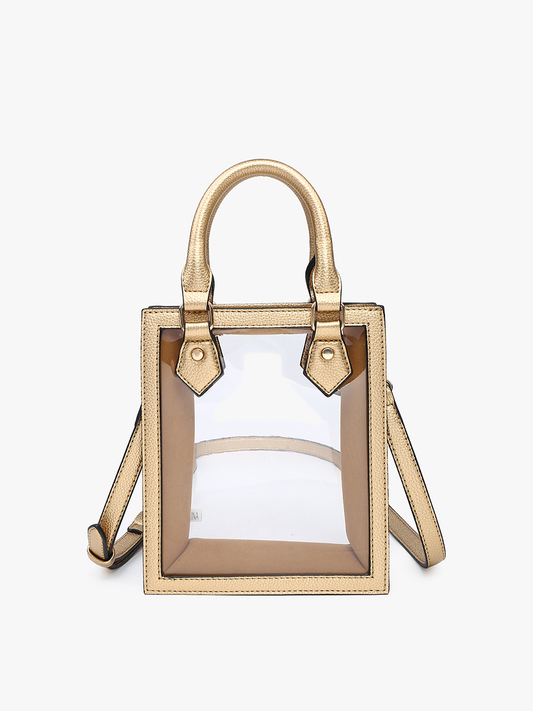 M2439CR Elise Clear Rectangular Crossbody w/ Dual Handles: Gold