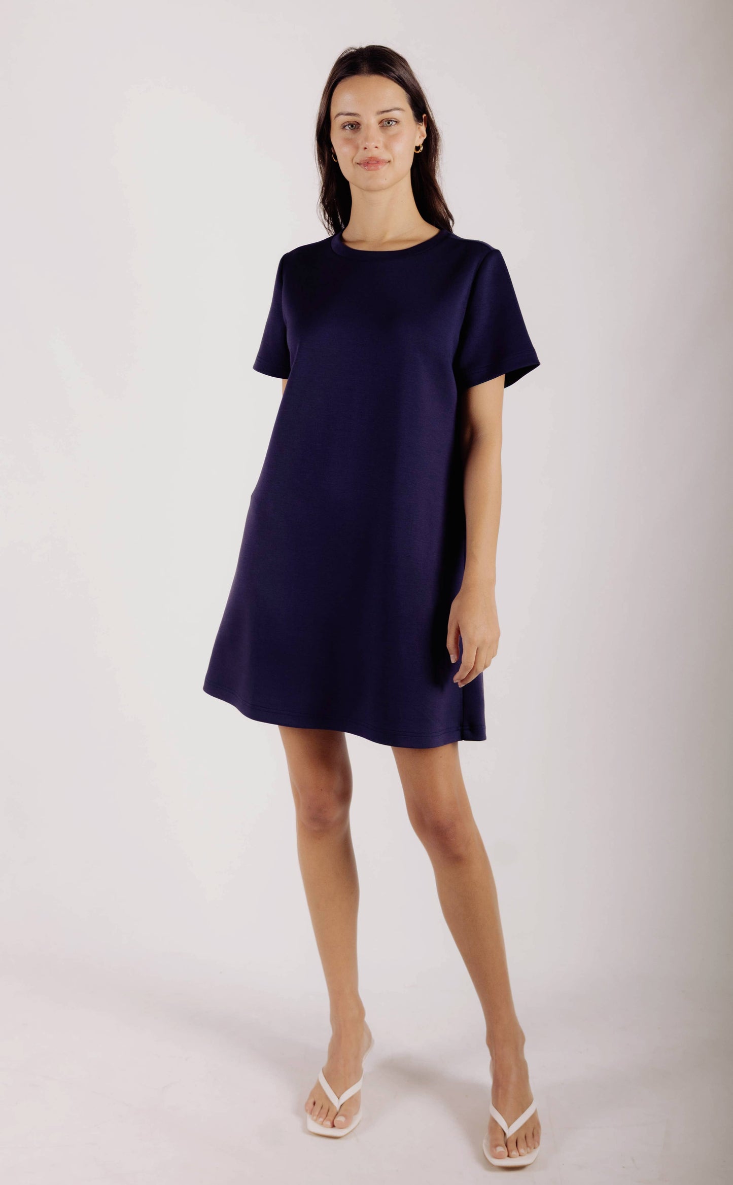 P. CILL Butter Modal Short Sleeve Dress: Navy / M
