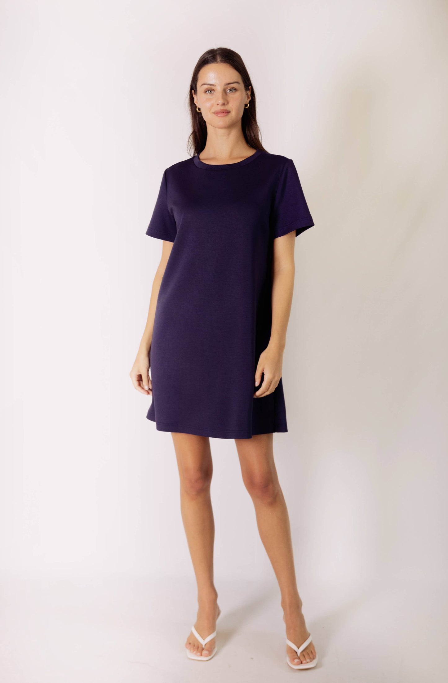 P. CILL Butter Modal Short Sleeve Dress: Navy / M