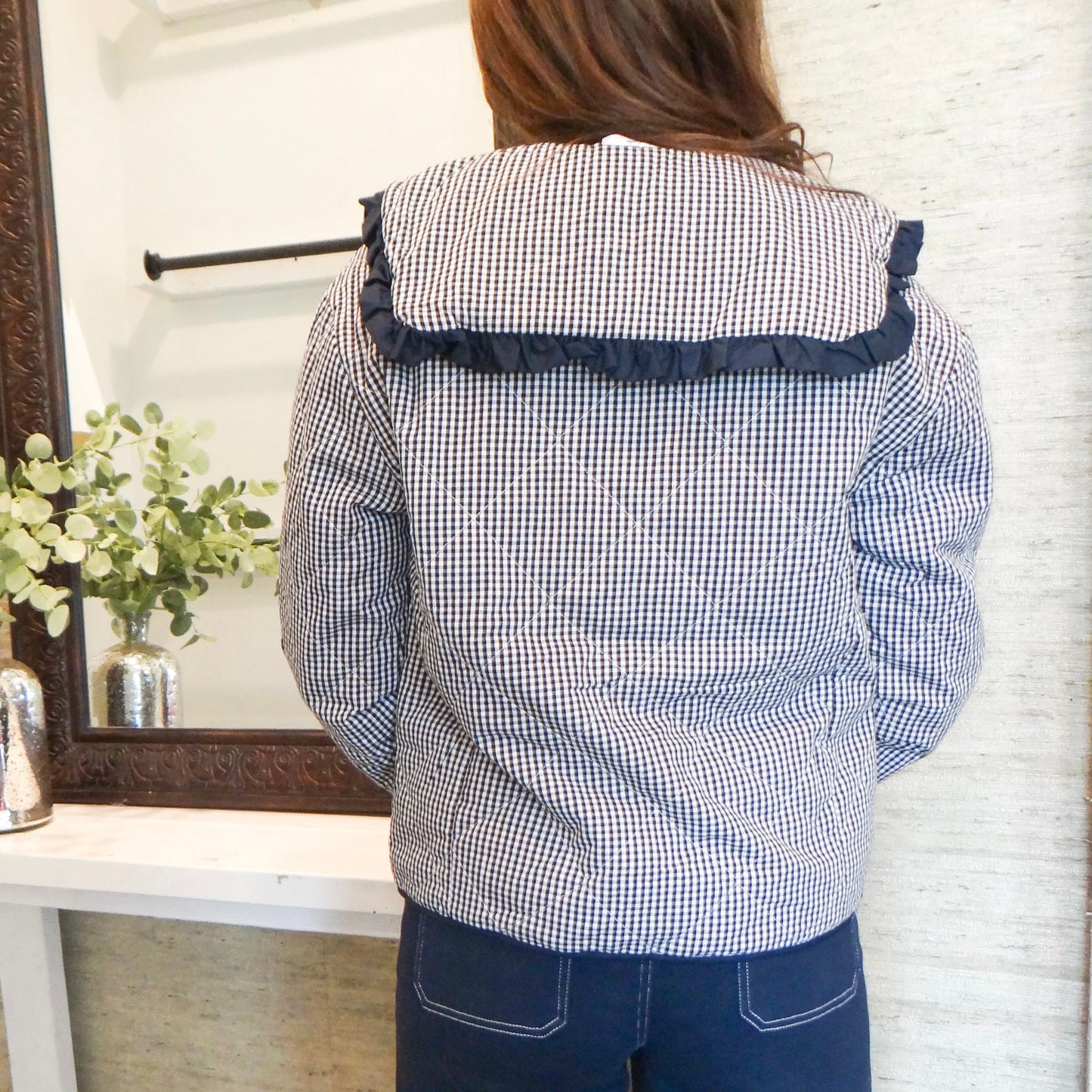 Navy Plaid Front Tie Jacket