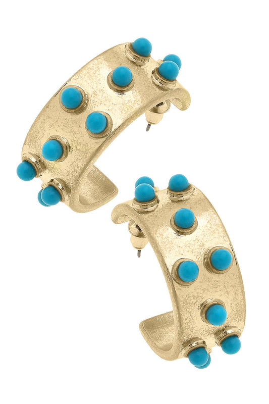 Turquoise Studded Hoop Earring