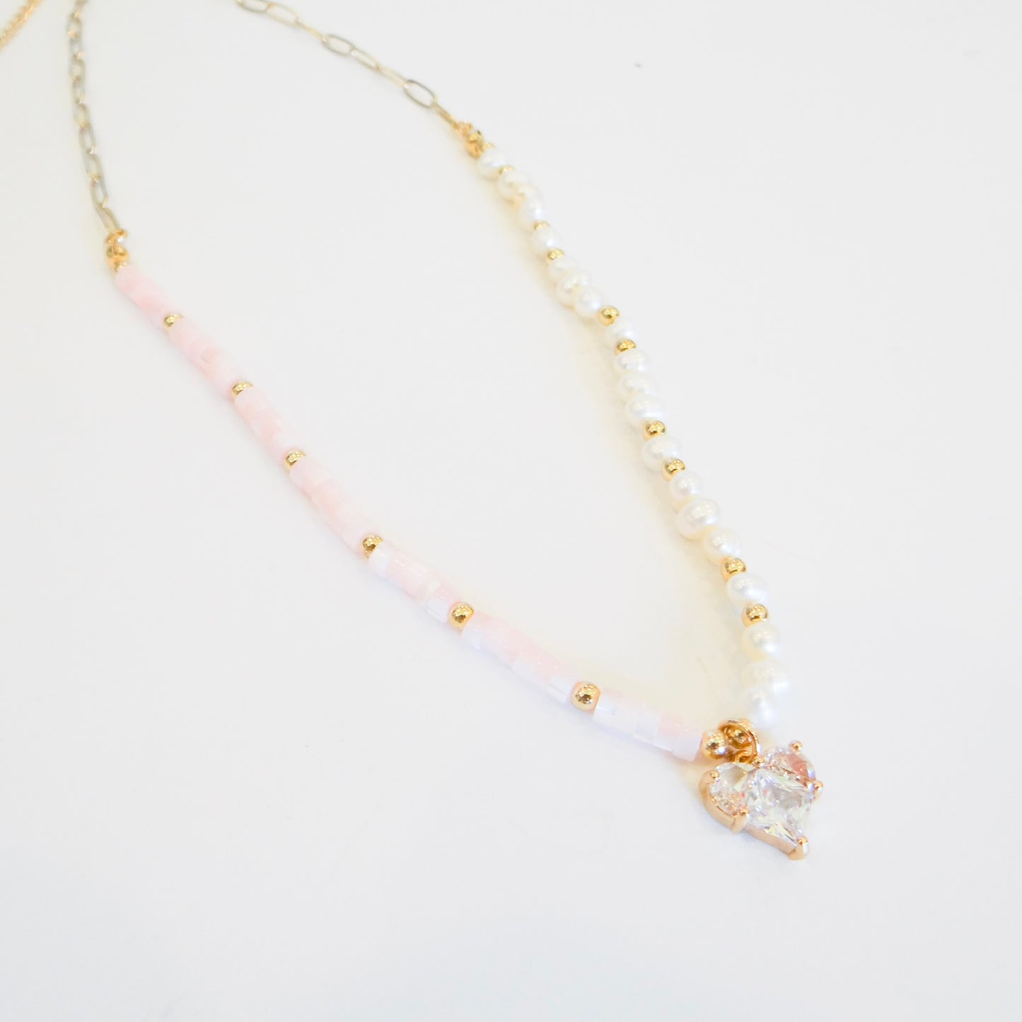 Pink Shell and Pearl Necklace