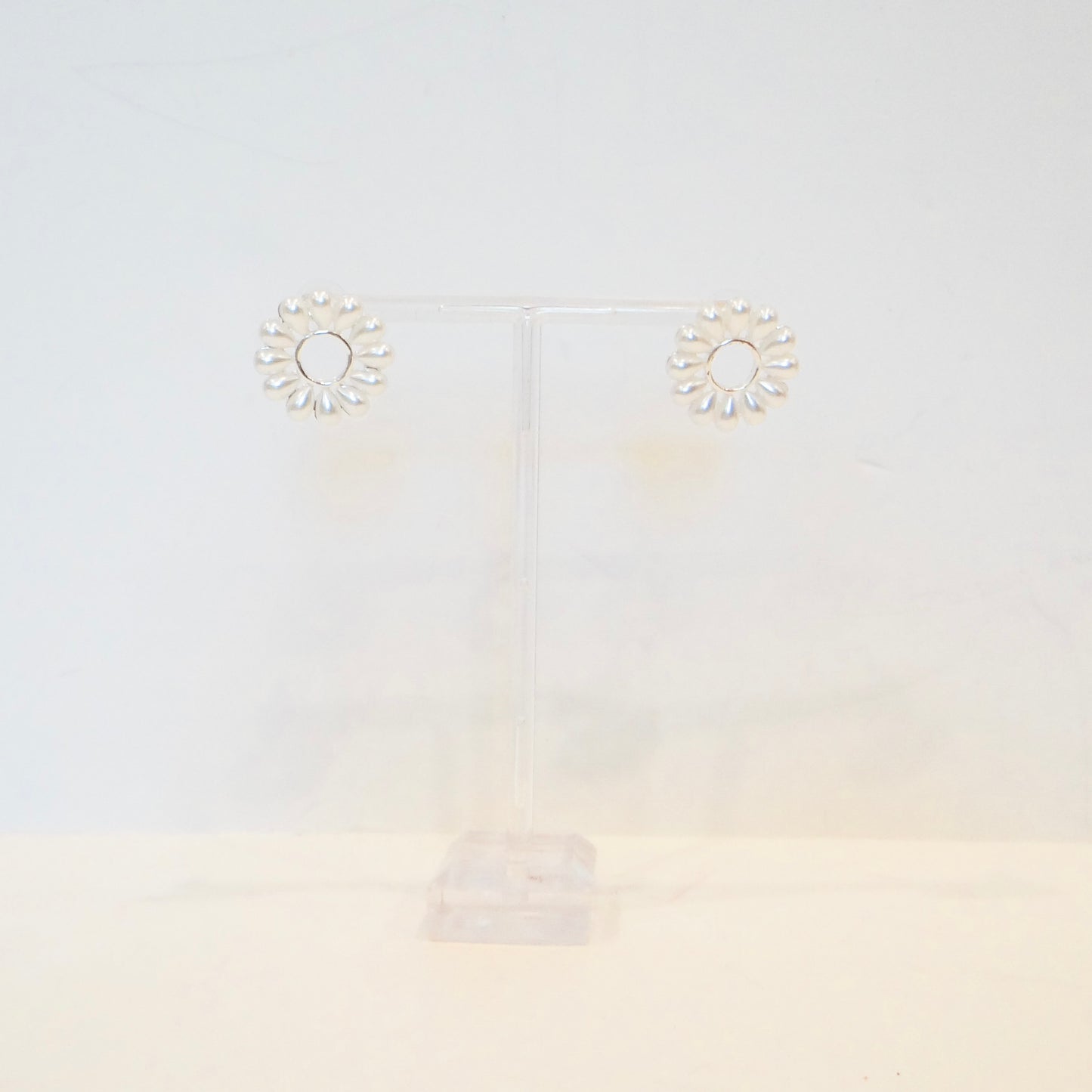 Silver Pearl Flower Studs