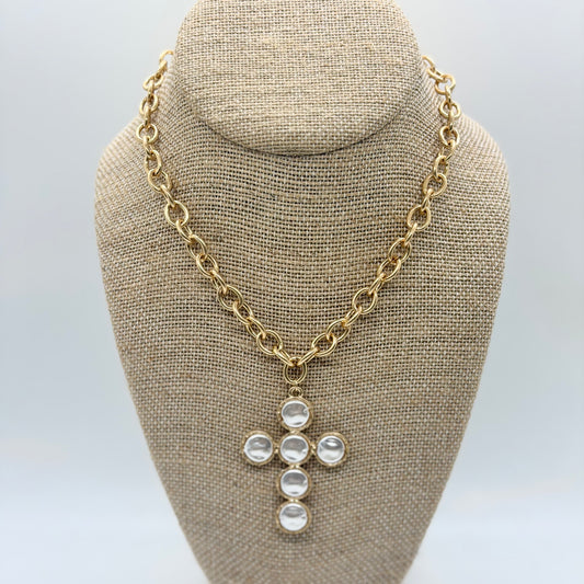 Coin Pearl Cross Necklace