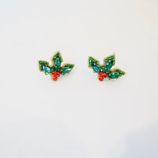 Christmas Holly Stud Earrings