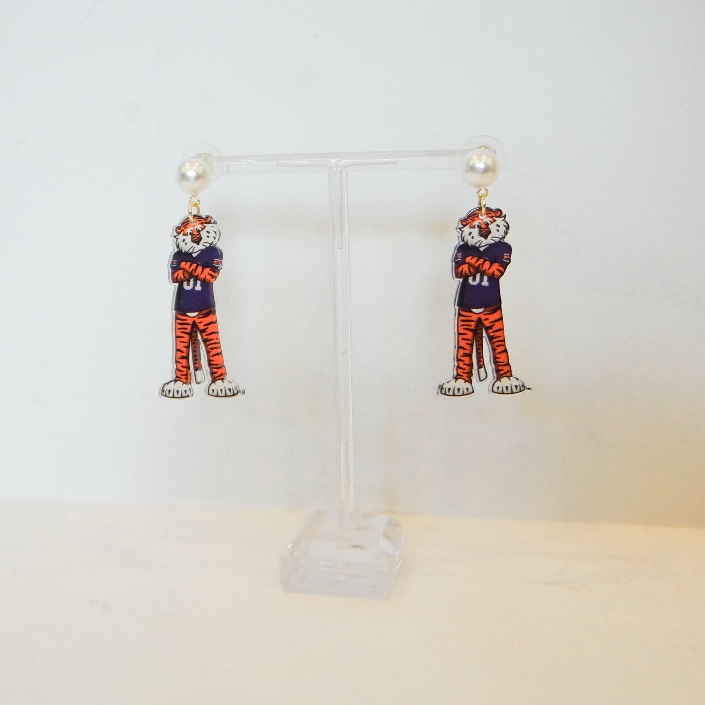Aubie the Tiger Pearl Drop Earrings