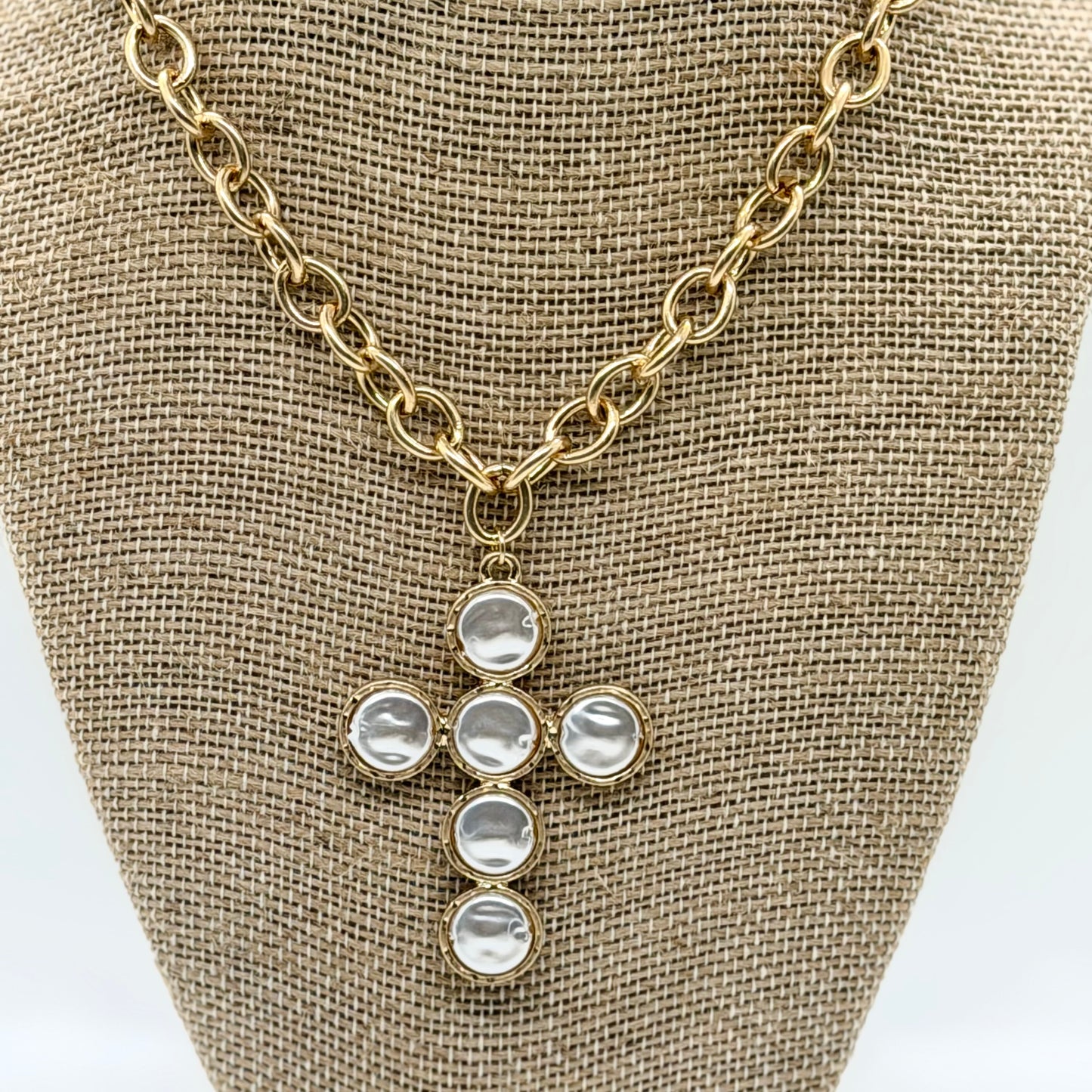 Coin Pearl Cross Necklace