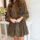 Olive Crinkle Button Down Mini Dress