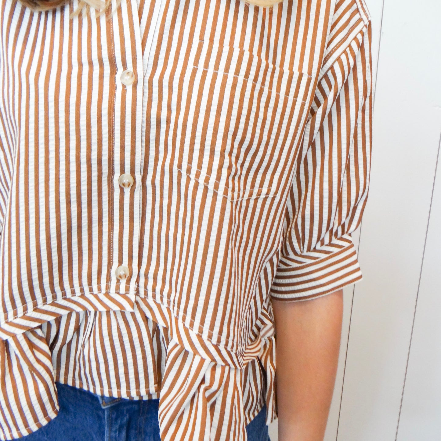 Brown Striped Ruffle Top