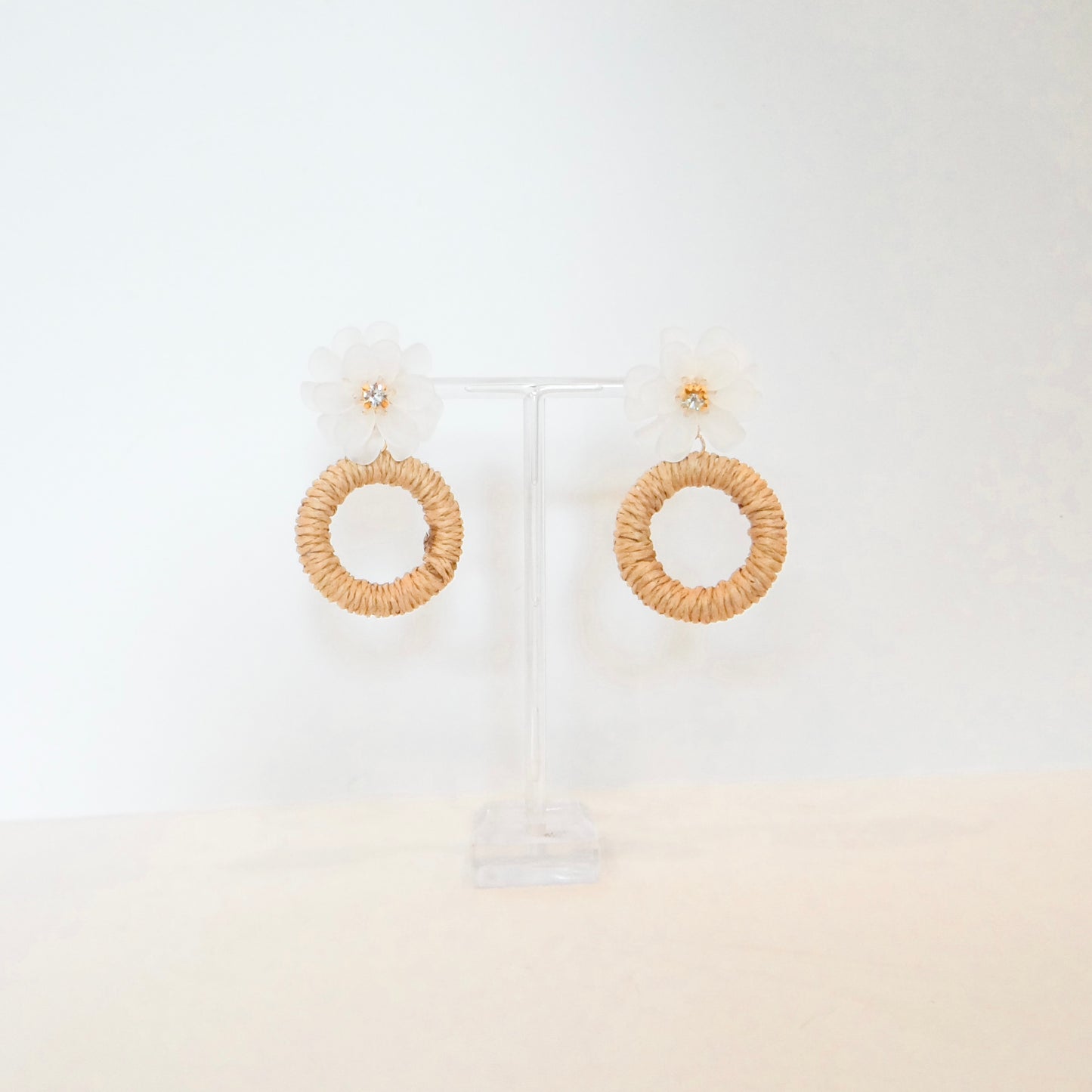 Raffia Circle and Flower Earrings