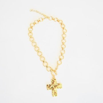 Hammered Gold Cross Necklace