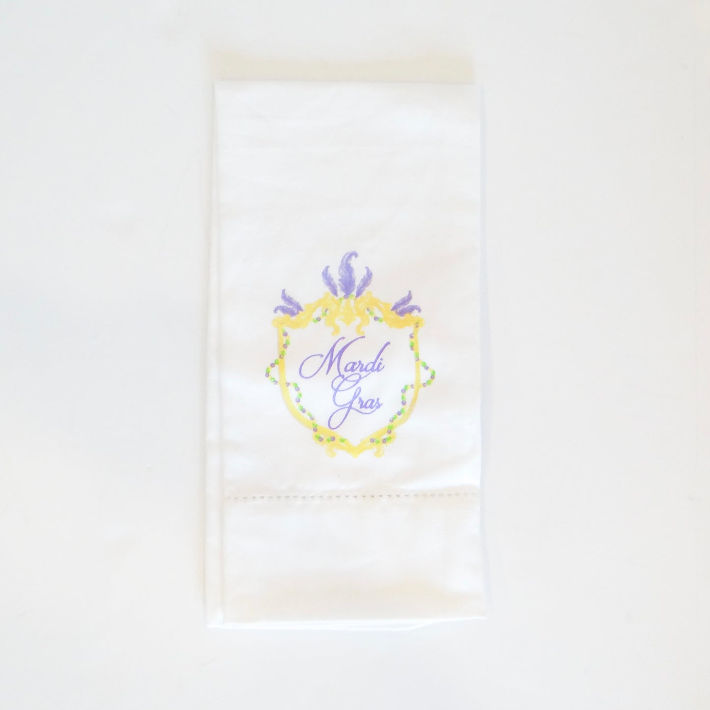 Mardi Gras Crest Hemstitch Hand Towel