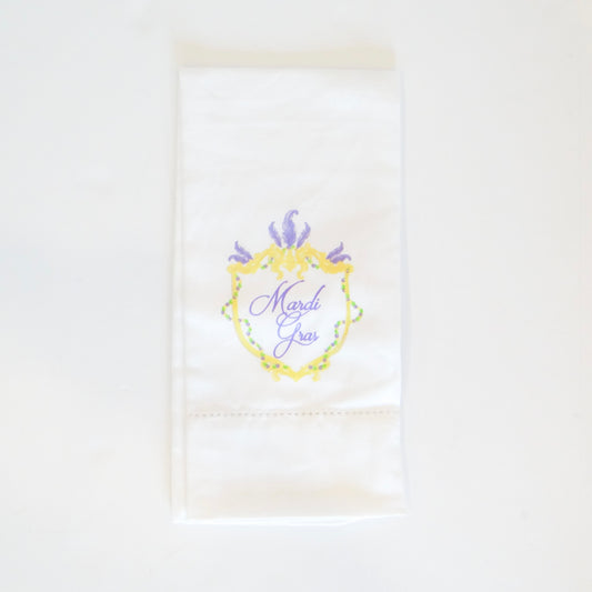 Mardi Gras Crest Hemstitch Hand Towel