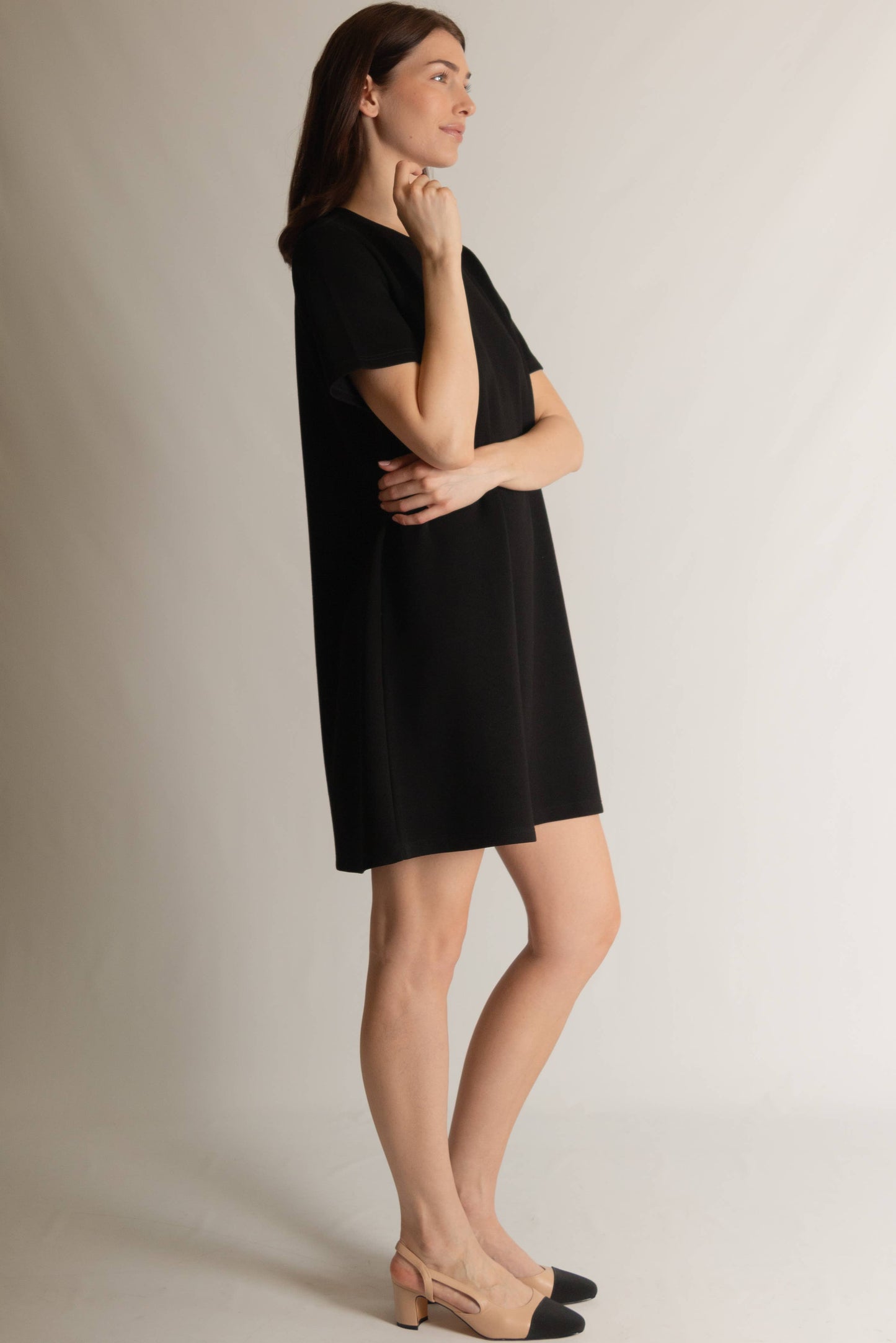 P. CILL Butter Modal Short Sleeve Dress: Navy / M