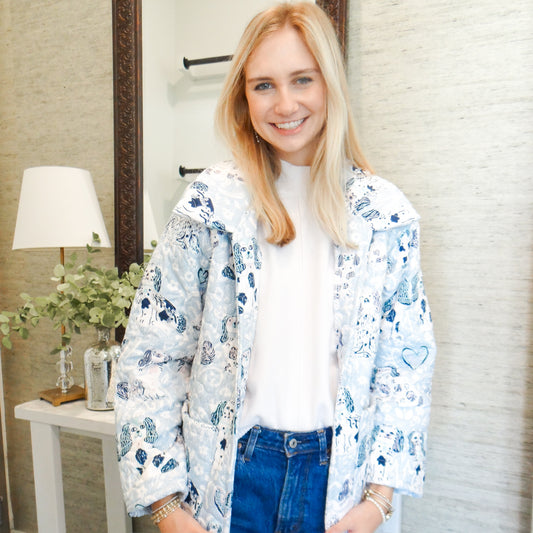 Foo Dogs Light Blue Quilted Jacket