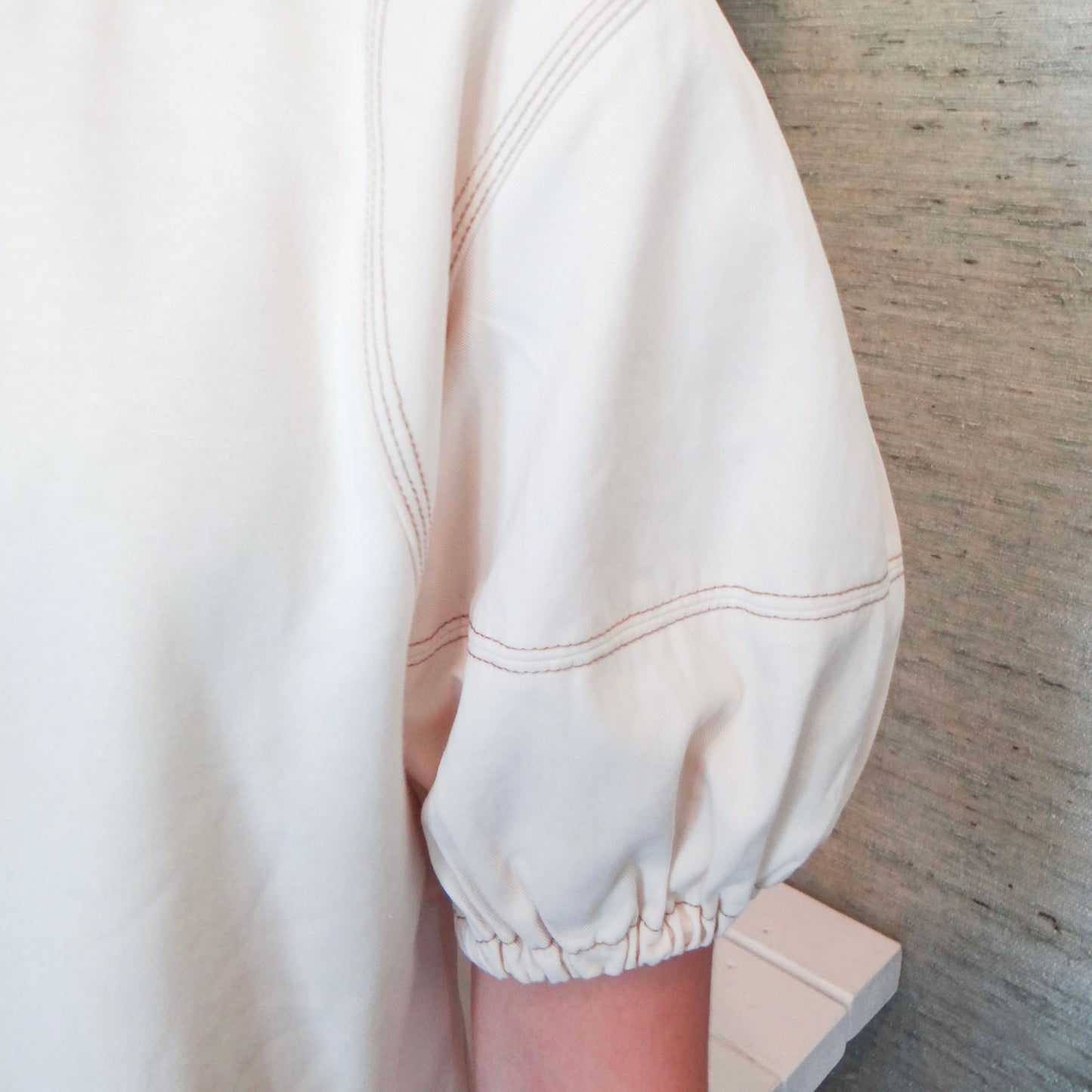 Ecru Top with Denim Details