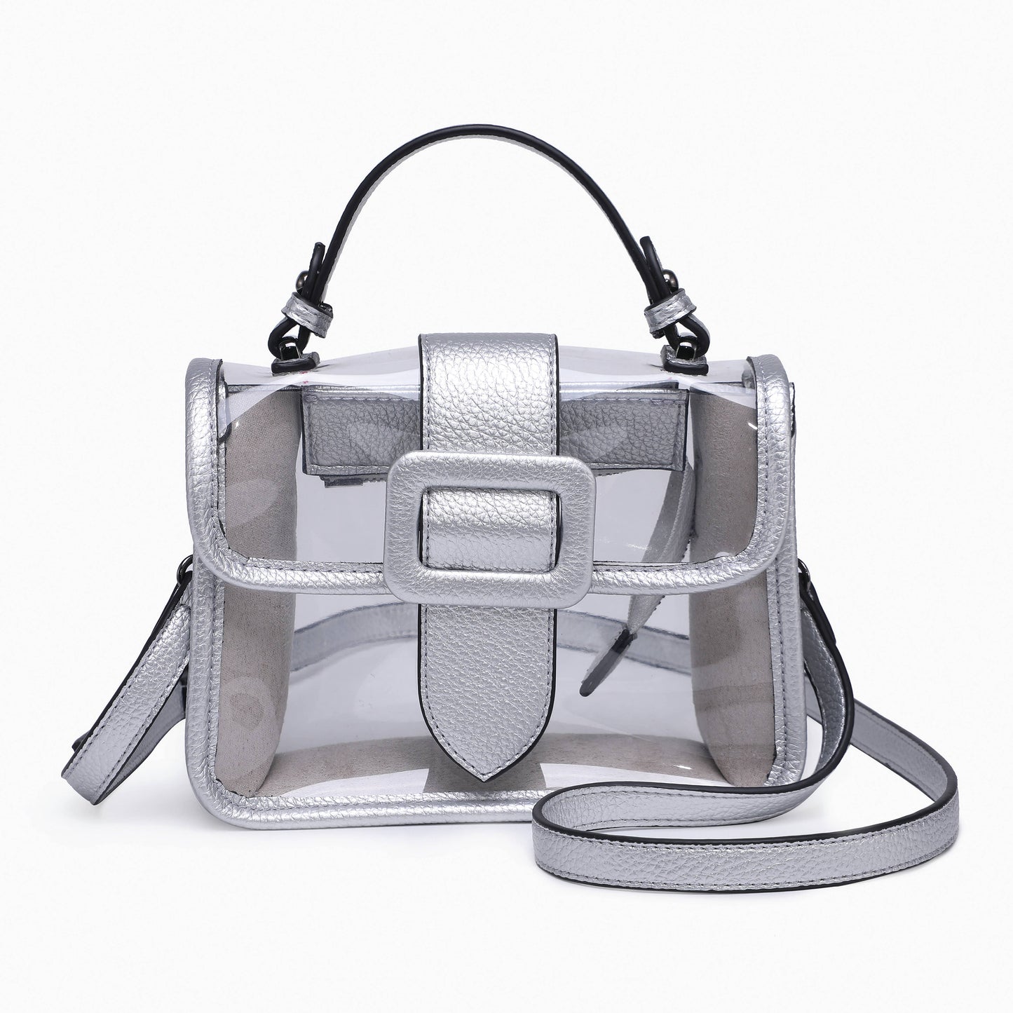 M2728 Toni Clear Flapover Crossbody Bag: Silver
