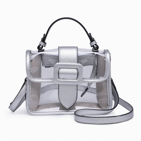 M2728 Toni Clear Flapover Crossbody Bag: Silver