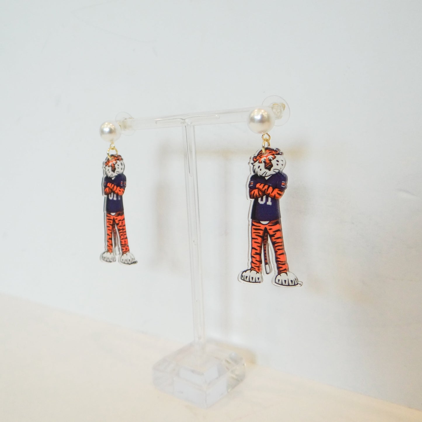 Aubie the Tiger Pearl Drop Earrings