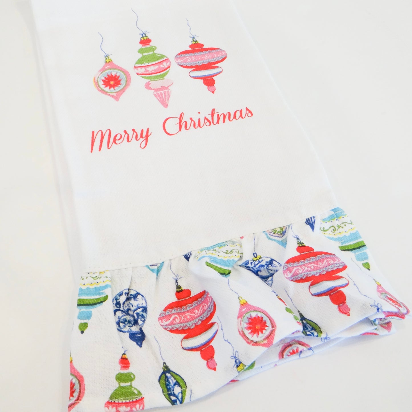 Whimsical Merry Christmas Ruffle Hand Towel