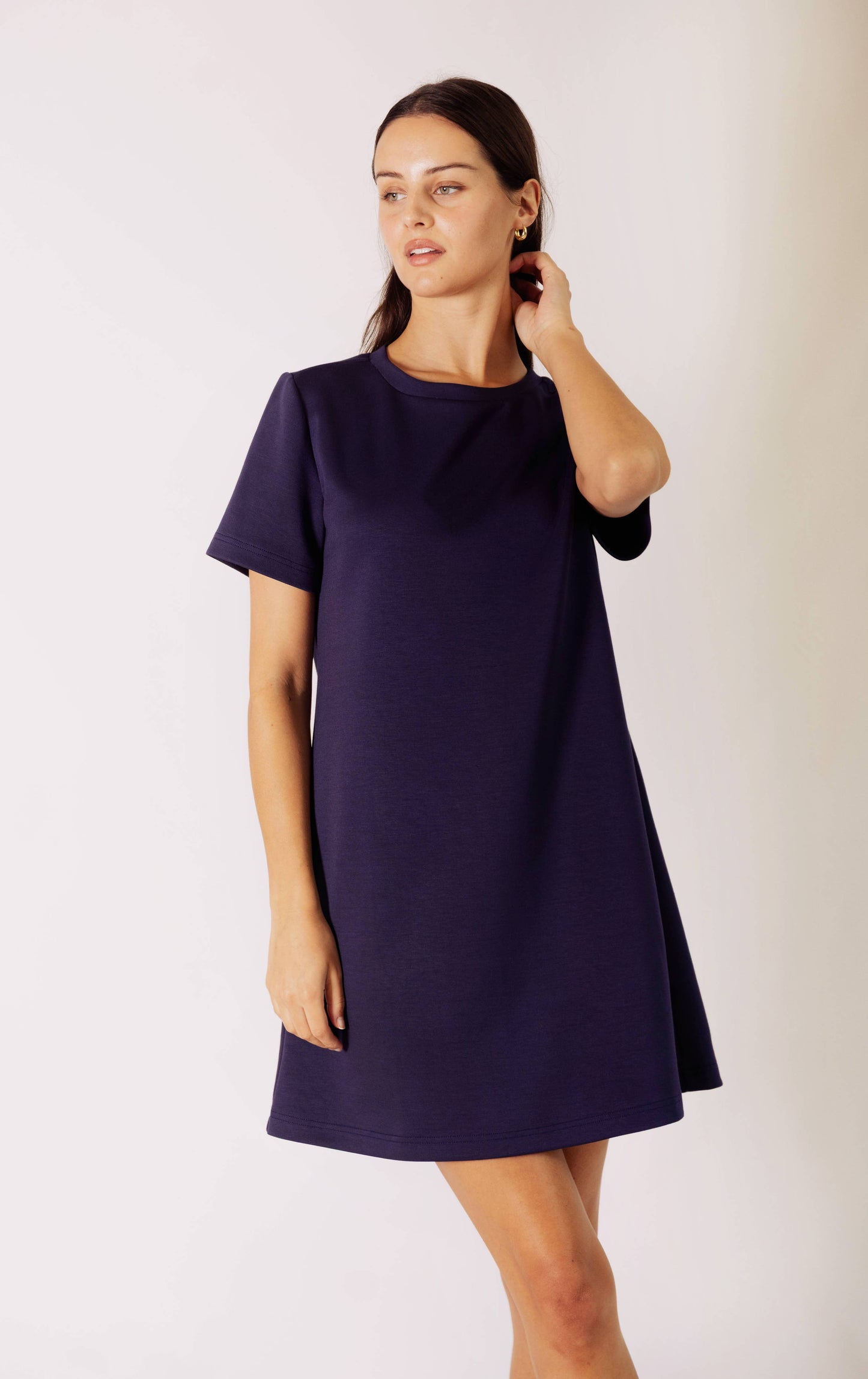 P. CILL Butter Modal Short Sleeve Dress: Navy / S