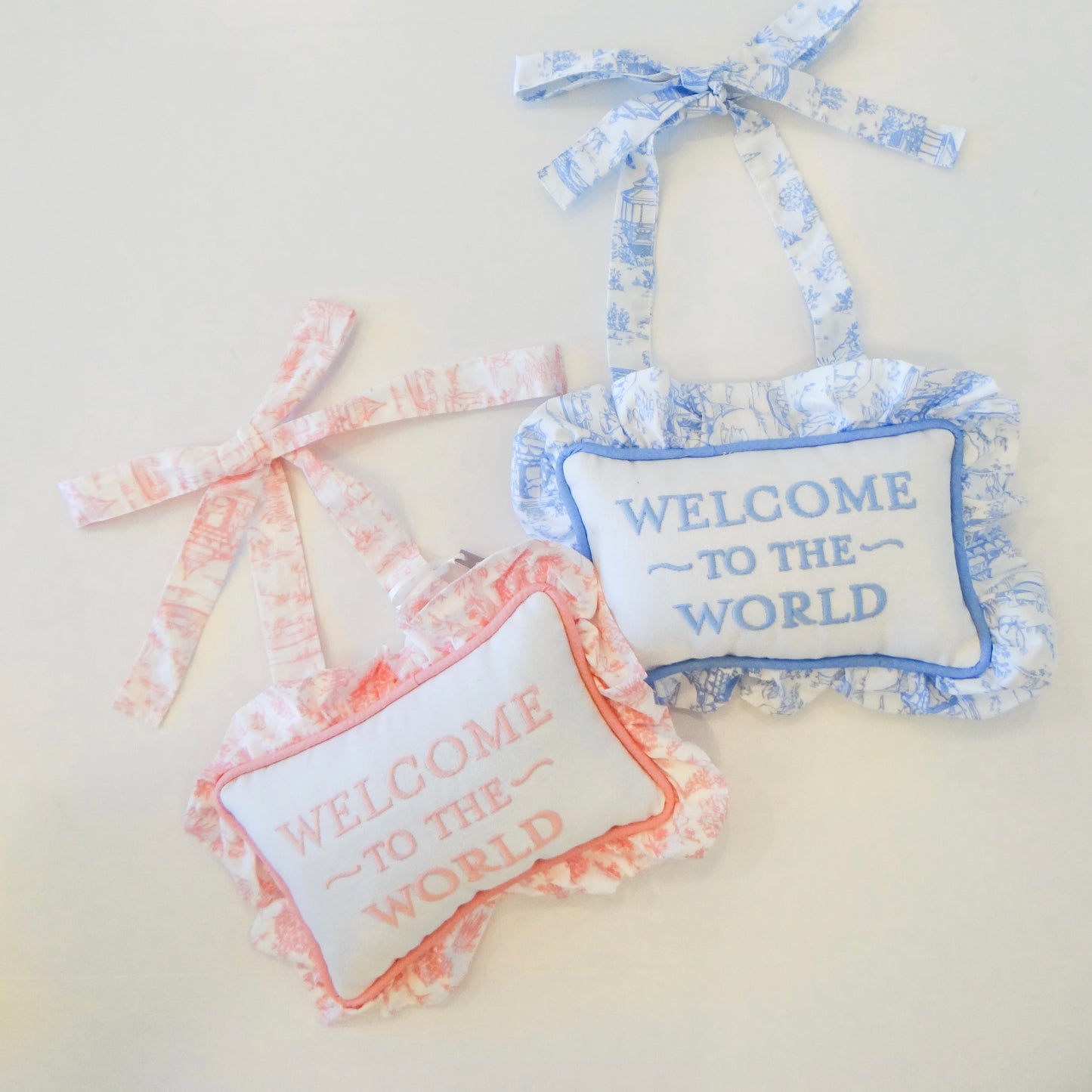 Welcome to the World Ruffle Pillow