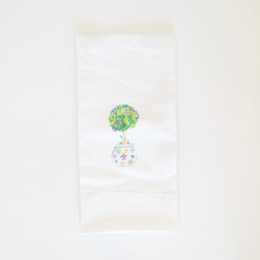 Mardi Topiary Hemstitch Hand Towel