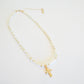 Iridescent Shell and Pearl Cross Necklace