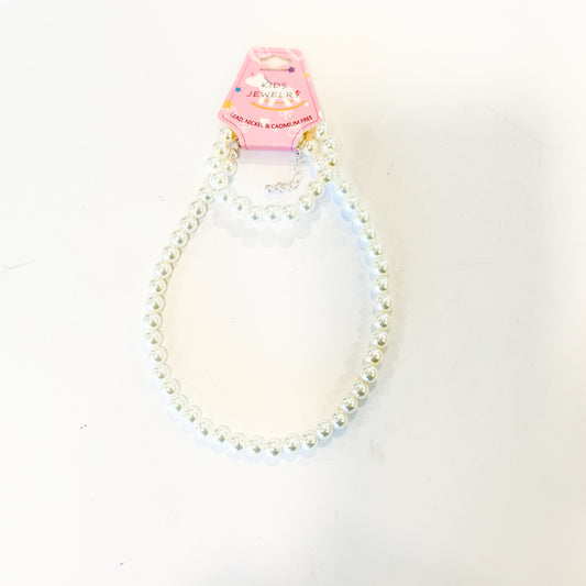 Girls Pearl Necklace and Bracelet Set